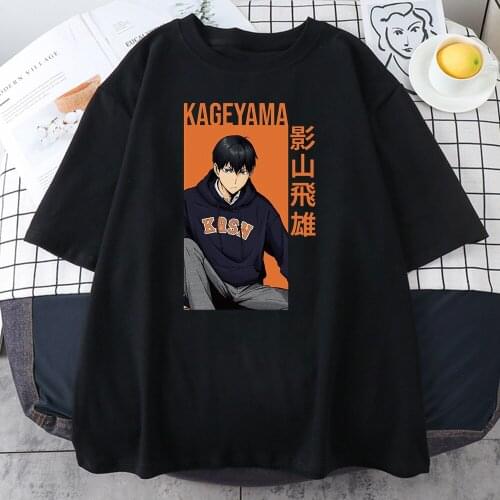 Oversize T-shirt Man Haikyuu Kageyama Tobio Casual Hip Hop Plus Short Sleeve Black T shirt New Summer Harajuku Male Tee Shirt