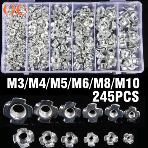 Good Electrician 245pcs M3/M4/M5/M6/M8 Four Pronged Claws Speaker Nut Blind Inserts Nut T Nut For Wood Furniture