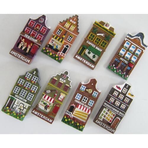 Holland Amsterdam Tourist Souvenirs Fridge Magnets 3D Colorful House Resin Refrigerator Magnetic Stickers Home Decor Decoration