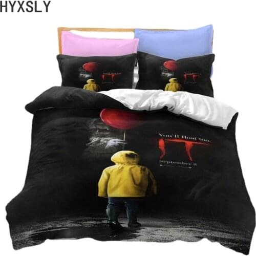 Horror Movie Clown Series Bedding Set 3D Digital Print Duvet Cover No Sheet Bed Linen US/AU/EU/UK Size Kids Cartoon Bedclothes