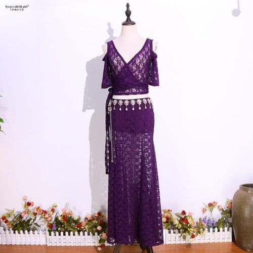 Belly Dance Korean Lace Single Slit Bun Slits, Skirt, Bodice, Cardigan, And Off-The-Shoulder Dress Set EX63