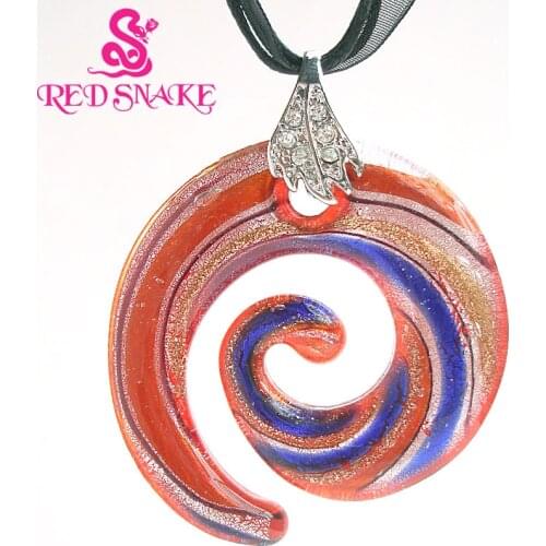RED SNAKE Murano Glass Red and blue Multi Color Abstract Nebula Corkscrew Spin Round Pendant Necklaces