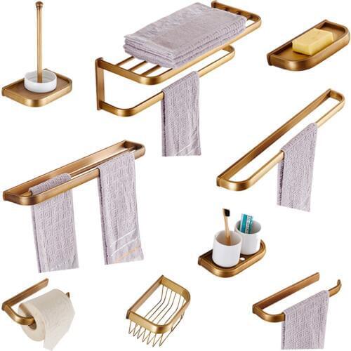 Leyden Antique Brass Wall Mounted Bath Hardware Sets Towel Bars Bathroom Shelf Tissue Holder Soap Dish Bathroom Accessories Set