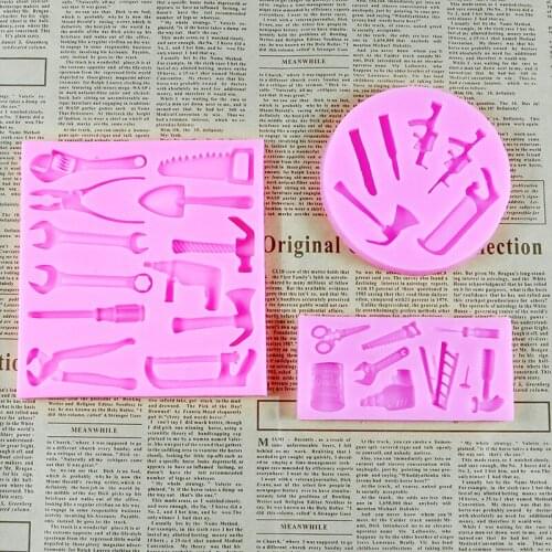 Small screw silicone mold wrench pliers electric drill hammer saw vice hardware tools turning sugar chocolate cake decoration