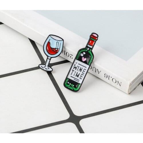 Wine Time Mini Cute And Glasses Couple Pins Red Bottle cup Brooches Enamel Pin For Lovers Best Friend Gift Badge for Bag Lapel