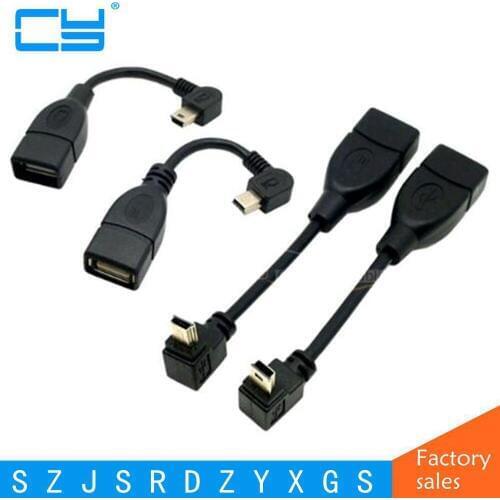 Mini USB TO USB otg Adapter Mini 5Pin to A/F OTG host cable 90 degree Angled For HTC Samsung Moto USB Cable