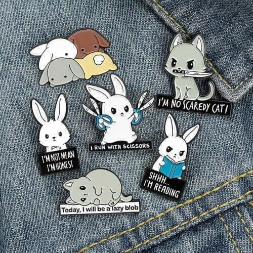 Cartoon Cute Animal Enamel Pin Funny Cat Rabbit Brooch Pin for Hat Bag Shirt Coat Decor Cartoon Badge Gift