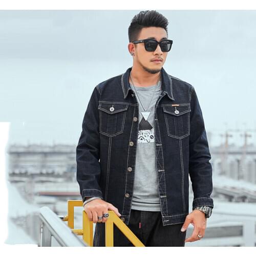 Denim jacket Men Male Large size M-7XL 8XL Mens New Denim jacket Loose Solid color Denim Jacket Black Jacket