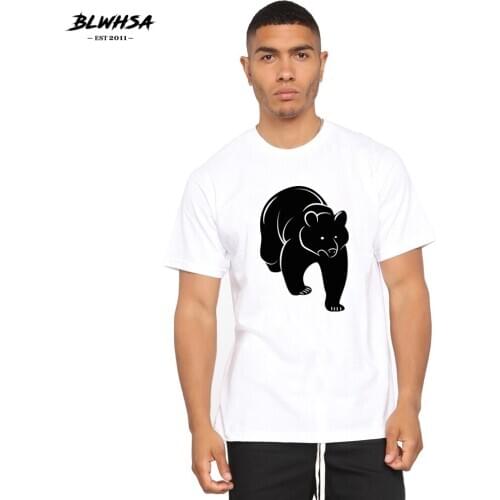 BLWHSH Bear Printing T Shirt Men Fashion Short Sleeve Cotton Funny T-shirt Black Bear Printed Brand Plump Men Plus Tops Shirts