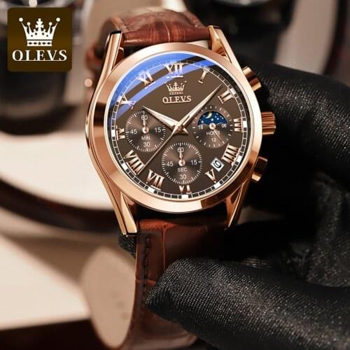 OLEVS NEW Top Brand Luxury Mens Watches Male Clocks Date Sport Military Clock Leather Strap Quartz Business Men Watch Gift