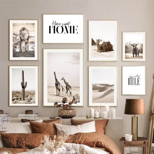 Lion Giraffe Highland Cattle Desert Camel Wall Art Canvas Painting Nordic Posters And Prints Wall Pictures For Living Room Decor