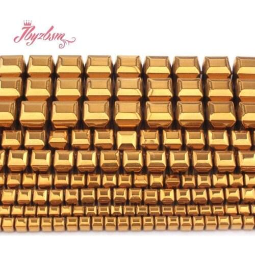 Natural Hematite Gold Faceted Cube 4/6/8mm Stone Bead For DIY Necklace Bracelet Earring Jewelry Making Strand 15" Free Shipping