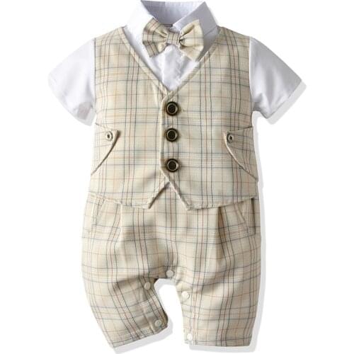 Formal Romper Newborn Baby Boys Clothes for Summer Outfits Cotton Short-Sleeve Clothes Fake One Pieces Covered Button 0-18 M