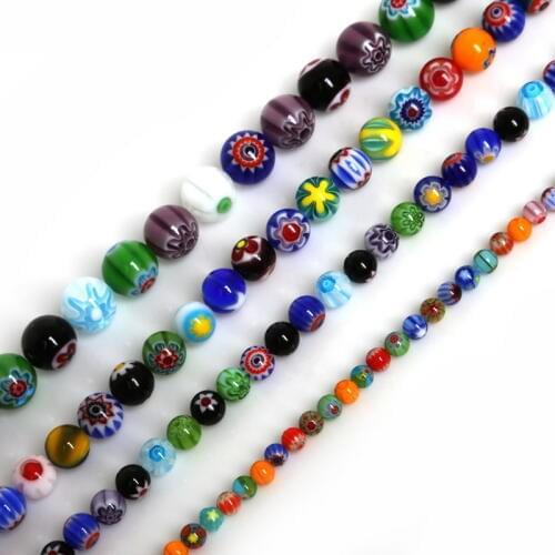Wholesale Multi Colors Stripe Millefiori Lampwork Glass Beads 4 6 8 10mm Pick Size For Jewelry Making DIY Bracelet Necklace