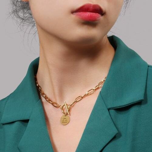Zodiac Coin Necklace Stainless Steel Toggle Necklace Choker For Women Gold/Silver Color Metal Constellation Necklaces Collier