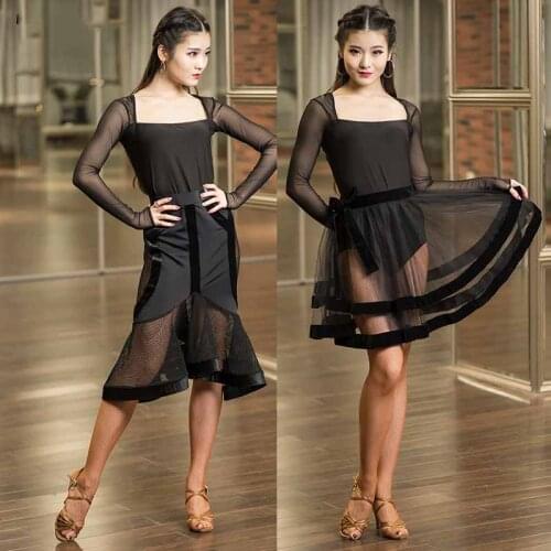 Latin Dance Dress Female Long Sleeve Top Fishbone Skirt Performance Professional Dresses Adults Stage Wear Women Costumes PY017