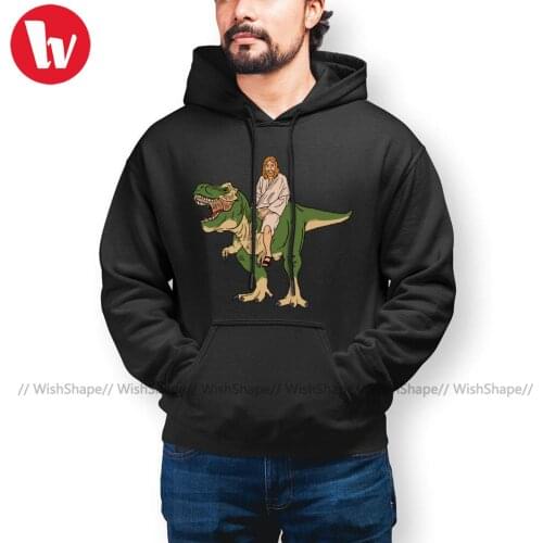Casual Dino Hoodies Jesus On Dinosaur Hoodie Cotton Warm Hoodies Long Outdoor Pullover Hoodie Over Size XXL