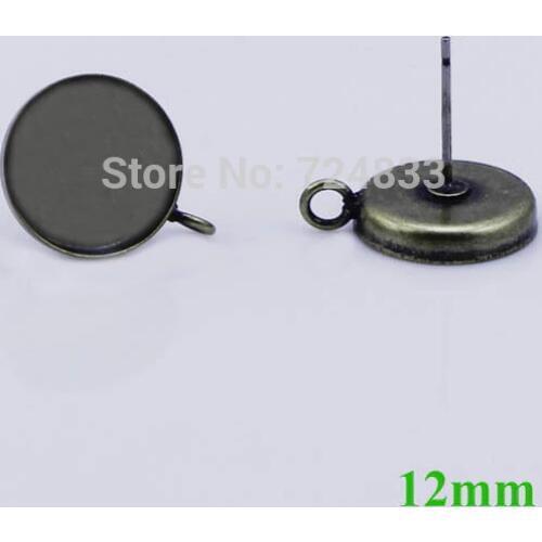 Blank Earrings Bases 12mm Round Deep Wall cups Bezel w/ a Loop Cabochon Stud Earrings post Settings Crafts Findings Bronze tone