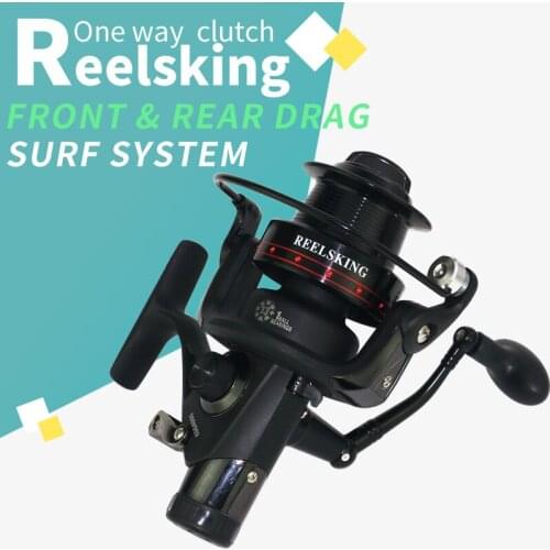 YUMOSHI Fishing Reel KGG30-60 13+1 Ball Bearing 5.2:1 Front and Rear Brake CNC Rocker Arm Baitrunner Surf System Carp Reel Pesca