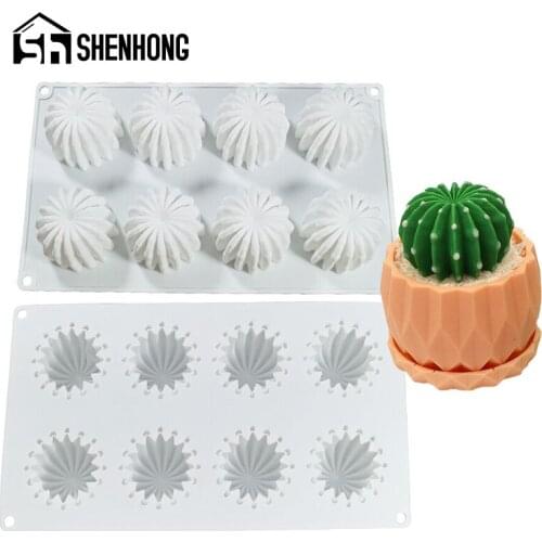 SHENHONG 8 Cavity Cactus Candle Plaster Mould Silicone Cake Mold Dessert Pan Mousse Pastry Decorating Tool Kitchen Bakeware