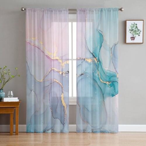 Youth Bedroom Sheer Curtains Marble Turquoise Pink Kitchen Study Curtains Living Room Holiday Decor Tulle Curtains