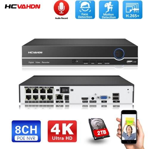HCVAHDN Cctv Video Surveillance 8ch 8.0MP H.265 PoE NVR Recorder For HD 1080P 3MP 4MP 5MP 4K POE IP Camera PoE NVR 48V ONVIF