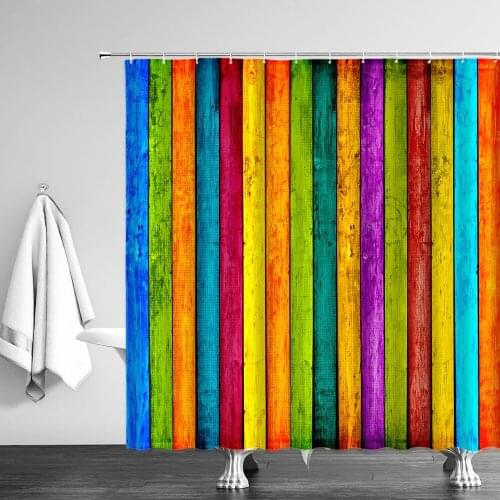 Colorful Wood Grain Shower Curtain Stripes Creative Art Design Pattern Bathroom Decor Curtains Set Waterproof Polyester Cloth