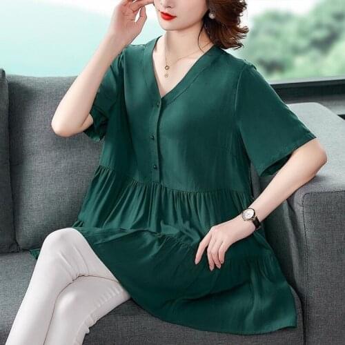 2021 Summer Fashion Green Black Blouse Women 5XL Plus Size Ladies Tops Short Sleeve Shirt Blusas Femininas Clothing X157