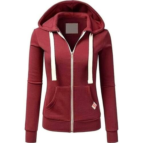Women Autumn Winter Casual Hoodies Outdoor Sport Solid Color Blouse Pockets Zipper Sports Coat Top-s Hoodie Women