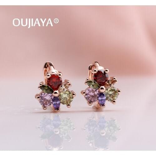 OUJIAYA New Women Round Dangle Earrings 585 Rose Gold Natural Zircon Drop Earrings Korea Style Fashion Jewelry Girls Gift A163