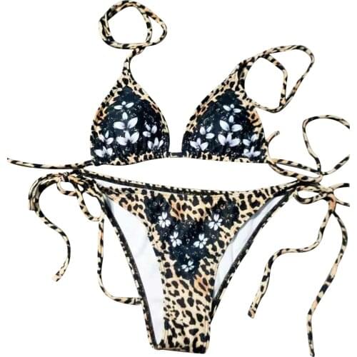 Women Two-piece Swimwear Sets Bandage Leopard Printed Pattern Bikini Tops and Shorts Swimsuits Summer Female Beachwear