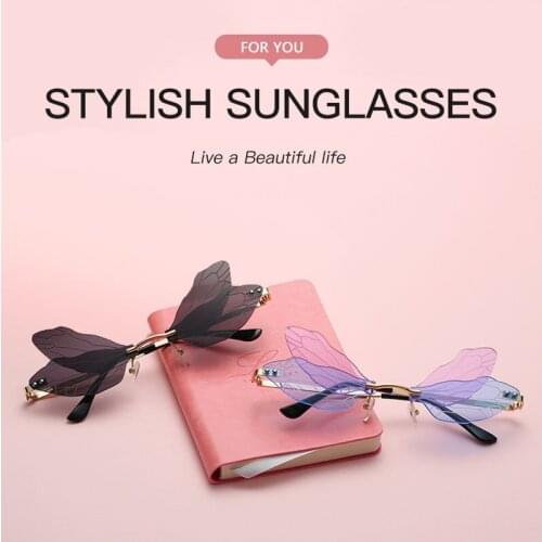 Women Rimless Butterfly Glasses Luxury Fashion Metal Shades Vintage Women Mirror Eyewear Sunglasses UV Shade