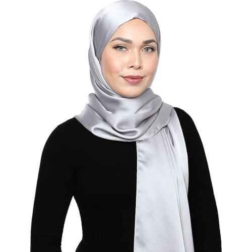 Women Plain Silk Satin Hijab Scarf Navy Muslim woman veil Solid Color Long Shawls Women Dress Hijab Pashmina Satin Scarf Bandana