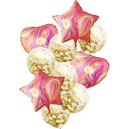 10 pcs Foil Mylar Balloons Gold Colored Confetti & Agate Star And Agate Heart Balloon Birthday Party Decorations Mix Birthday