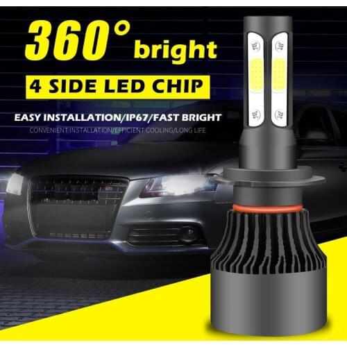 2Pcs 12V H4 Hi lo H7 9012 9004 9007 H13 Led Headlamp Fog Lights 4 Sides COB 50W 5000LM H11 9005 9006 Car LED Headlight Bulbs
