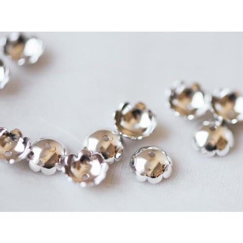 20pcs Floral Silver Bead Caps 8mm, Rhodium plated Brass, Lead Nickel Free For DIY Jewelry Finding Making (GB-238-8)