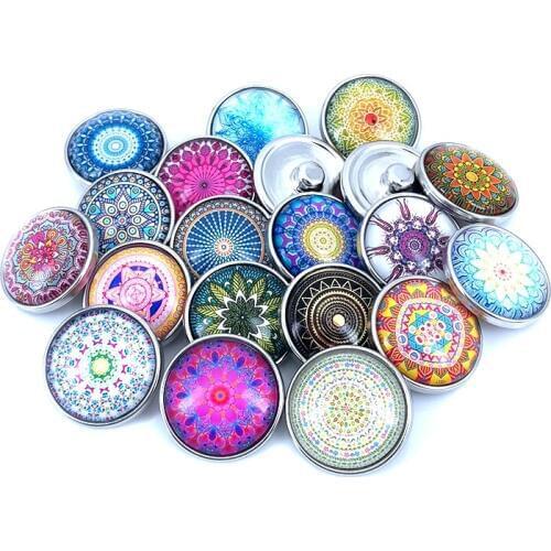20pcs/lot 18mm 20mm Datura Flowers Pattern Glass Cabochon Snap Buttons for DIY Snaps Bracelet Necklace Glass Charm Findings N002