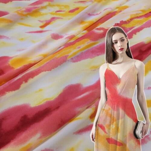 50*145cm Abstract Blooming Tie-dye Printing Pearl Yarn Chiffon Fabric Dress Womens Handmade DIY Fabric