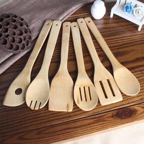6Pcs Bamboo Kitchen Scraper Spatula Wooden Cooking Spoon Tools Wood Gadget Accessories Kit Utensil Set Non-stick Kitchenware