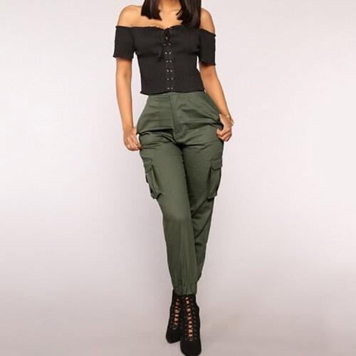High Waist Pants Casual Loose Joggers Women Army Harem Camo Pants Streetwear Punk Black Cargo Pants Women Capris Trousers