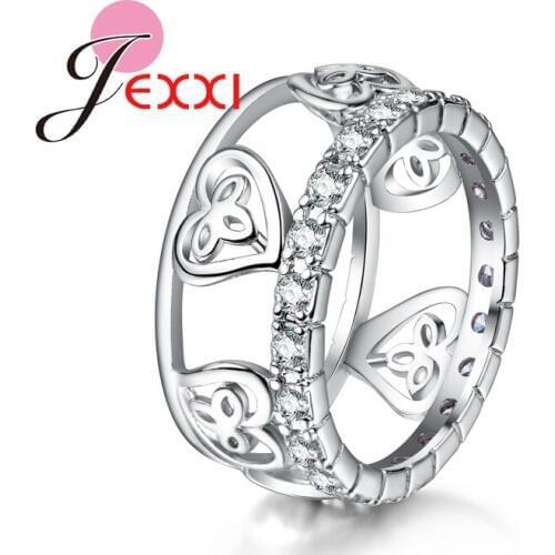 Fast Shipping New 925 Sterling Silver Engagement Rings Jewelry Heart Design CZ Crystal Wedding Party Ring Femme