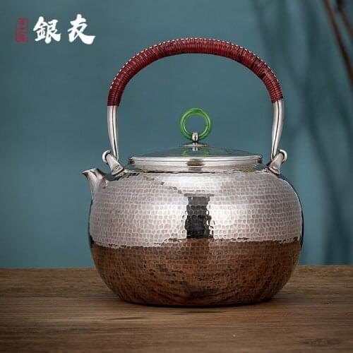 Ag999 Sterling Silver Teapot Hand-Carved Kitchen Utensils Handmade Coffee Tea Pot