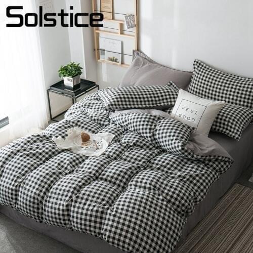 Solstice Home Textile White/Black Lattice Plaid Bed Linens Soft Duvet Cover Pillowcase Flat Sheet Teen Adult Simple Bedding Sets