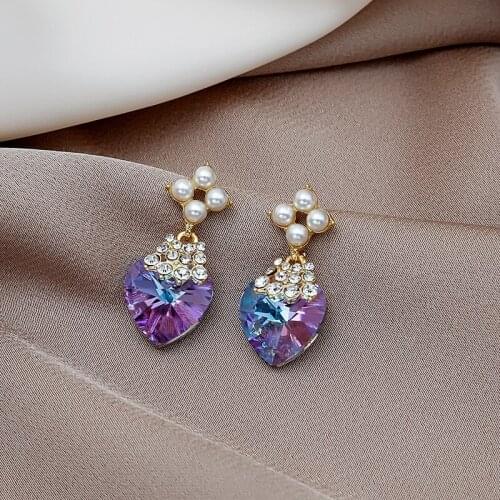 Find Me New Fashion Rhinestone Imitation Pearl Heart Crystal Drop Earrings For Women Jewelry Accessories Gift