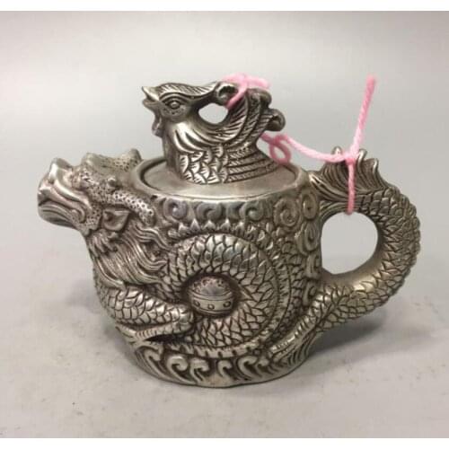 China White copper dragon phoenix teapot crafts statue