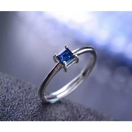 Natural sapphire stone Ring Natural gemstone Ring 925 sterling silver trendy Elegant Simple small Square womens party Jewelry