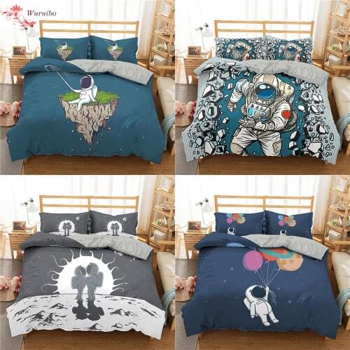 Kids Boy Astronaut Space Bedding Sets Cartoon Duvet Cover + Pillowcase Soft Comforter Covers Home Textile Single King Queen Size