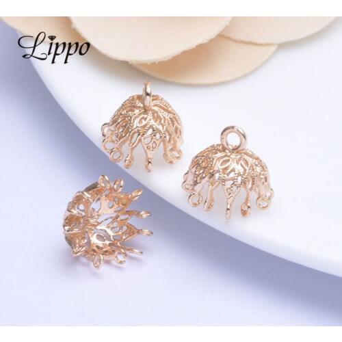 LIPPO 20pcs/lot Tassels Cap Connector Pendants charm 24K Gold Bead Caps Charms DIY For Jewelry