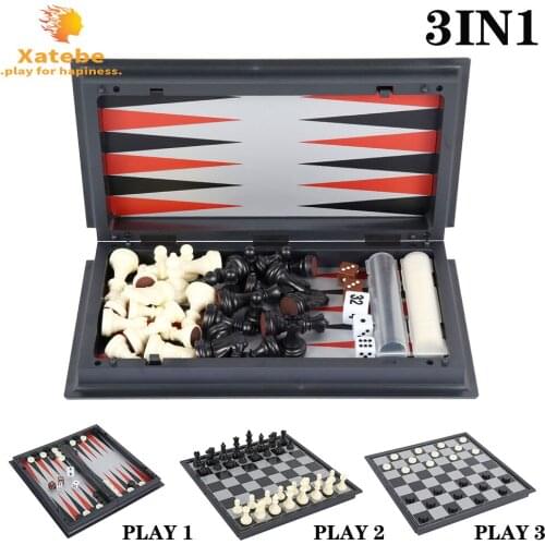 3 In 1 Magnetic Chess Backgammon Checkers Set Folding Chess Portable International Chess Board Game for Kids Toys Funny Gift