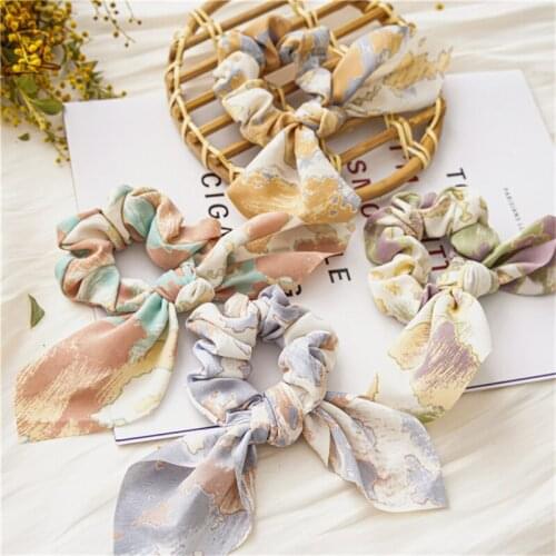 MueRaa Flower Bohemian Style Women Girls Rabbit Ear Bow Scrunchies Elastic Hairband Trendy Hair Accessories Headwear Hair Ties